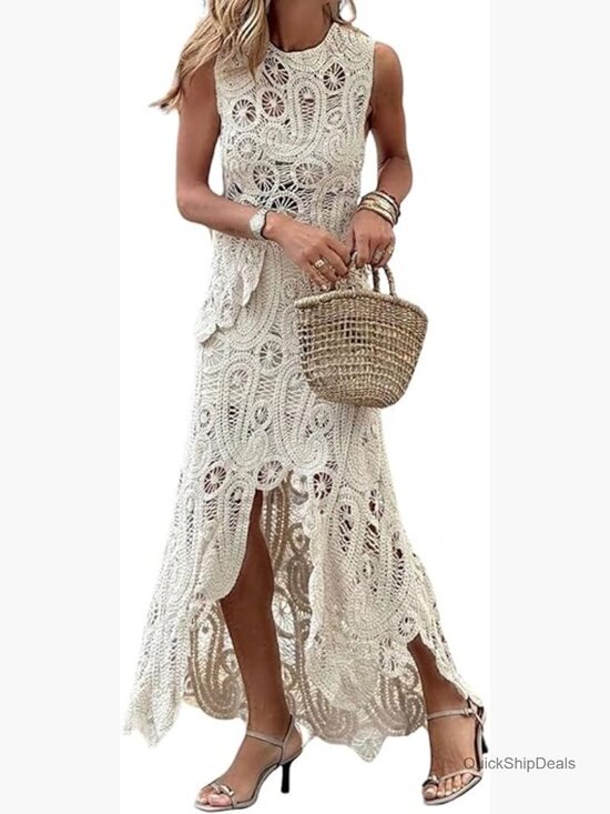 Dresses & Skirts - Crochet Knit Two Piece Skirt Set Sleeveless Tank Slim Fit